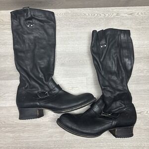 Frye Veronica Slouch Tall Boot Wmns 10B Black Leather Pull On Riding Moto Buckle